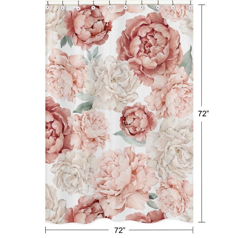 Sweet Jojo Designs Girl Fabric Shower Curtain 72in.x72in. Peony Floral Garden Pink and Ivory, 6 of 7