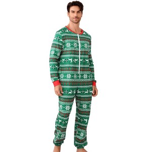 Matching Christmas Onesie, Print One Piece Pajamas, Hooded Holiday Sleepwear Nightwear for Men - 1 of 4