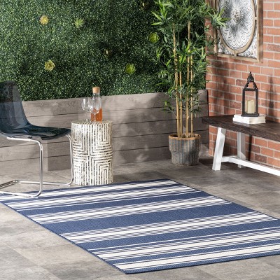 Navy Stripe 4' x 6' Stain-Resistant Synthetic Rug