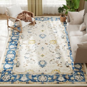 HOMCOM Machine Washable Area Rug 8x10, Non-Slip Boho Floral Print Floor Carpet for Living Room, Bedroom, Dining Room, Blue - 1 of 4