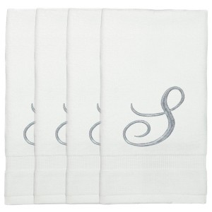 BC BARE COTTON Monogrammed Fingertip Towels, Personalized Gift, 11 x 18 Inches - Set of 4 - White - Silver Script - 1 of 1