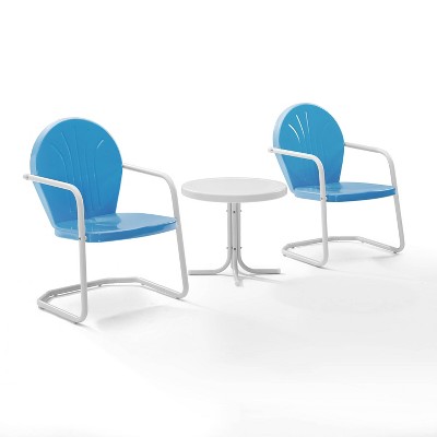 Sky Blue Metal Outdoor Conversation Set with Round Table