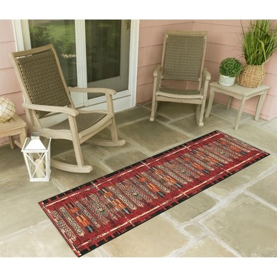 Red and Black Synthetic Tribal Stripe Runner Rug