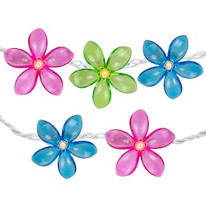 Northlight Set of 10 Pink, Blue and Green Flower Patio and Garden Novelty Lights 2.5 - 1 of 4