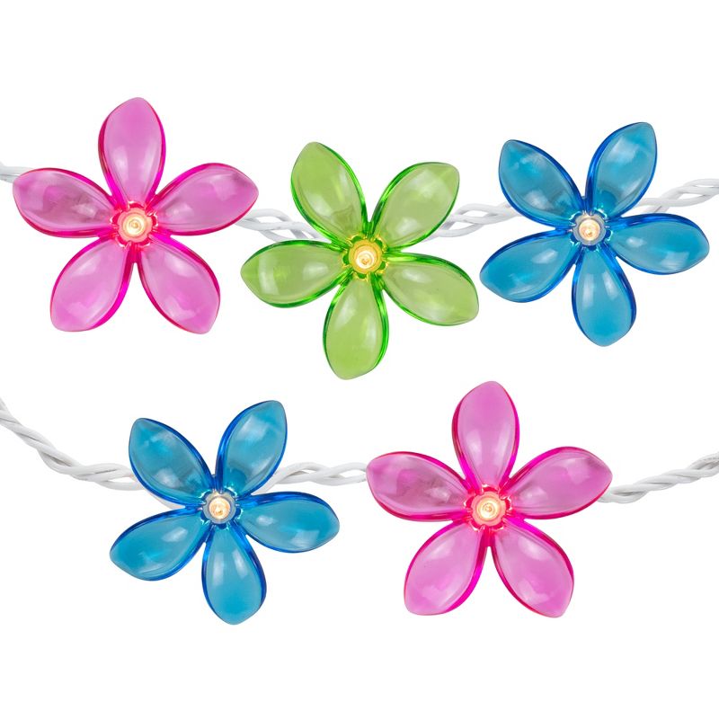 Northlight Set of 10 Pink, Blue and Green Flower Patio and Garden Novelty Lights 2.5, 1 of 6