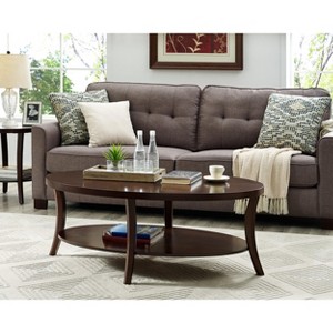 Roundhill Furniture Perth Contemporary Oval Coffee Table with Shelf, Espresso - 1 of 4