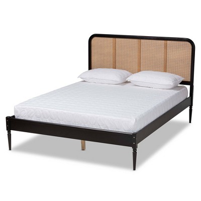 Queen Elston Wood & Synthetic Rattan Platform Bed - Baxton Studio: Mid ...