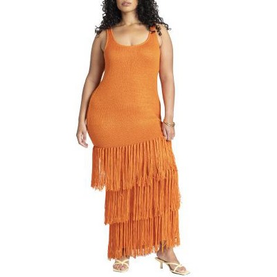 ELOQUII Women's Plus Size Fringe Sweater Dress