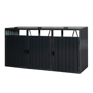 Syemin Outdoor Trash Cans Garbage Bin Shed Stores 3 Trash Cans Metal Outdoor Bin Shed for Garbage Storage Bin Shed, Gray, 94.48"*31.49"*48.03" - 1 of 4