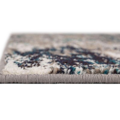 Beige and Blue Trellis Square Indoor Synthetic Rug