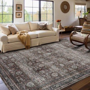 Machine Washable Living Room Rugs 8x10 Large Vintage Flower Printed Accent Carpet with Non-Slip Backing, Stain-Resistant Low Pile Floor Mat - 1 of 4