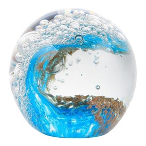 Itopfox 1 Piece Hand Blown Ocean Waves Crystal Ball 3.14 Inch High Clarity Glass Figurine Paperweight for Home Office Ocean Decor - 1 of 4