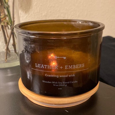 Amber Glass Whiskey + Oak Lidded Wood Wick Jar Candle 9oz - Threshold™ :  Target