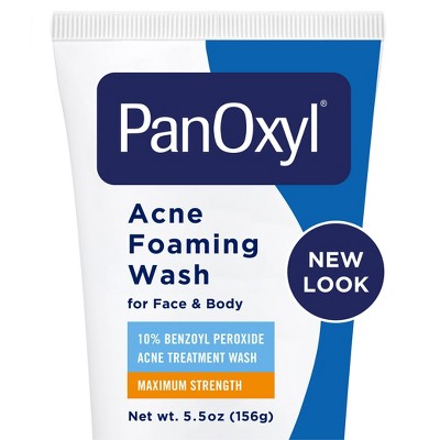 PanOxyl Maximum Strength Antimicrobial Acne Foaming Wash for Face, Chest and Back with 10% Benzoyl Peroxide - Unscented - 5.5oz