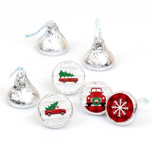 Big Dot of Happiness Merry Little Christmas Tree - Red Truck Christmas Party Round Candy Sticker Favors - Labels Fits Chocolate Candy (1 Sheet of 108) - 1 of 4