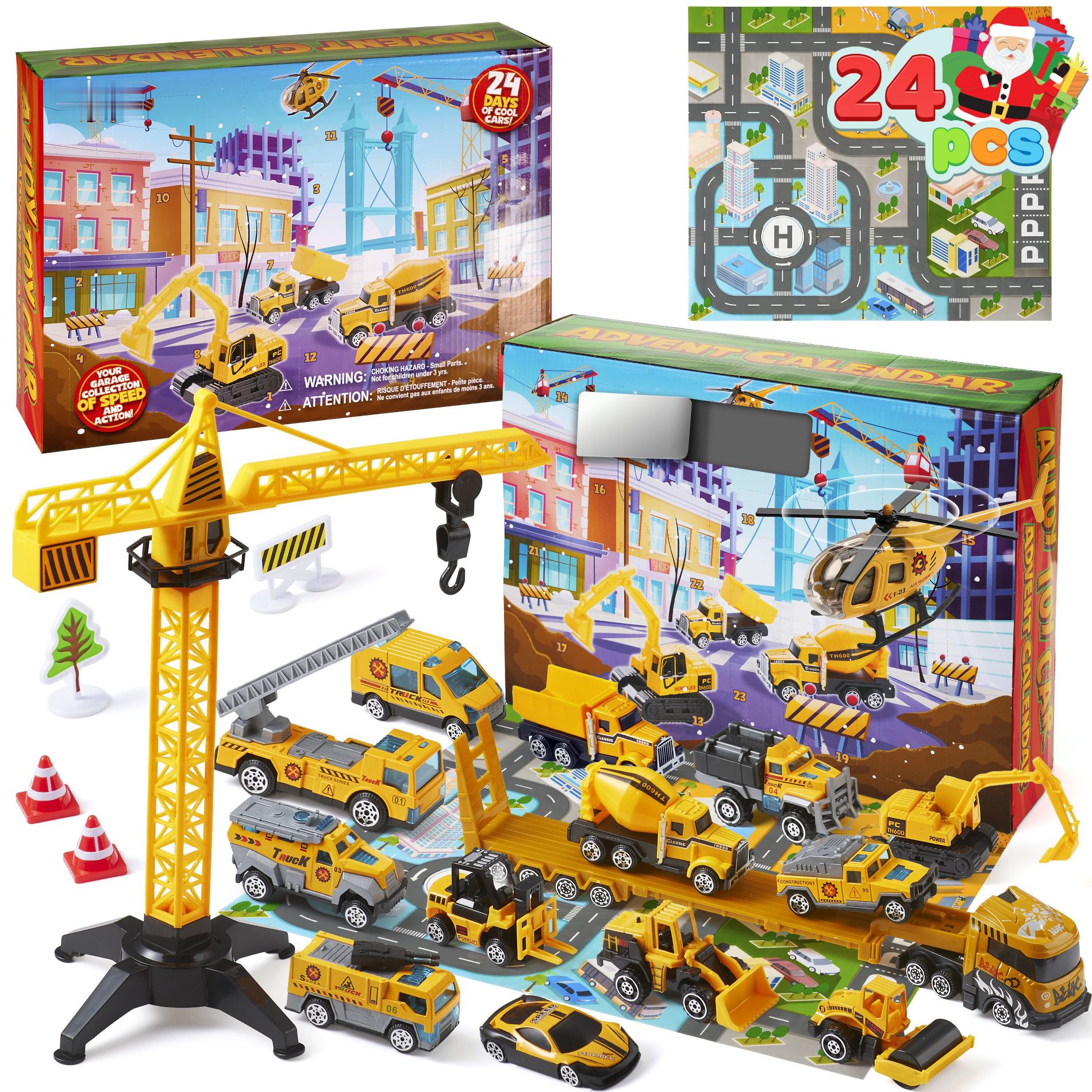 Joyfy 2025 Engineering Vehicle Christmas Advent Calendar – 24 Days Alloy Construction Trucks & City Play Mat for Kids (Ages 3+)"