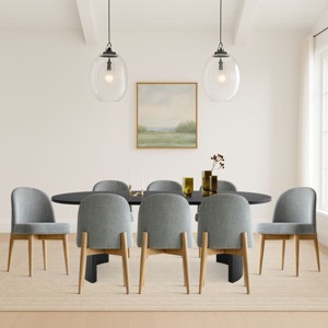 9-Piece Oval Dining Table Set, Modern Wood Table in Black or Oak with 8 Upholstered Dining Chairs, Perfect for Kitchen & Dining Room- Maison Boucle - 1 of 4