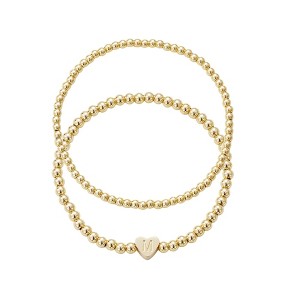 Adornia 14k Gold Plated Ball Bead Initial Bracelet Set - 1 of 1