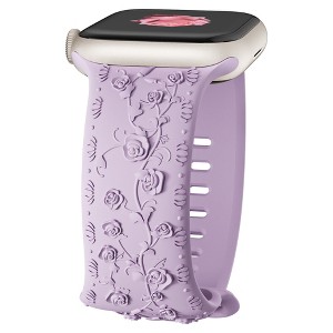 HTUTWOO Rose Engraved Apple Watch Band, Floral Sport Silicone Strap 38/40/41/42/44/45/46/49 mm for iWatch Series 11 10 9 8 7 6 5 4 3 2 1 SE Ultra - 1 of 4