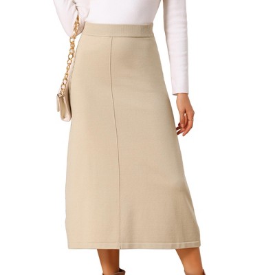 INSPIRE CHIC Women's A-Line Elastic High Waist Stretchy Ribbed Knit Midi Skirt