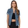Allegra K Women's Collared Short Sleeves Flap Pocket Button Denim Shirt - 3 of 4