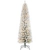 Pre-Lit Snow Flocked Pencil Christmas Tree, Fir Hinged Slim Skinny Corner Xmas Tree with Warm White Lights & Snow Branch Tips - 2 of 4