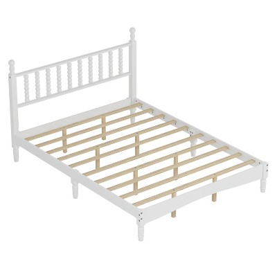 TiramisuBest Queen Size Wood Platform Bed with Gourd Shaped Headboard - White Wood Design
