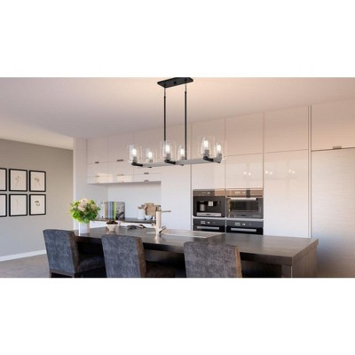 Caldwell Matte Black 6-Light Linear Chandelier with Clear Glass