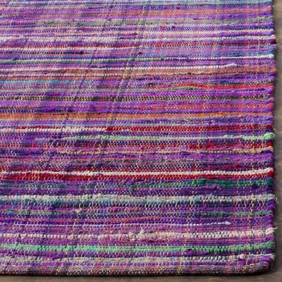 Handwoven Purple and Multicolor Striped Wool Cotton Rug, 8' x 10'