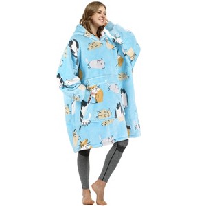 Catalonia Women's Oversized Flannel Blanket Hoodie - Cozy Wearable Plush Fleece Pullover, Soft Lounge Sweatshirt for Home, Camping, Outdoor Comfort - 1 of 4