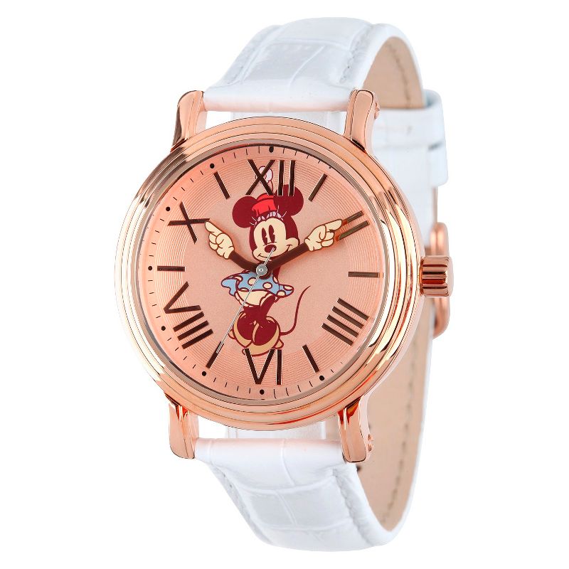 Women&#39;s Disney Minnie Mouse Shinny Vintage Articulating Watch with Alloy Case - White, 1 of 6