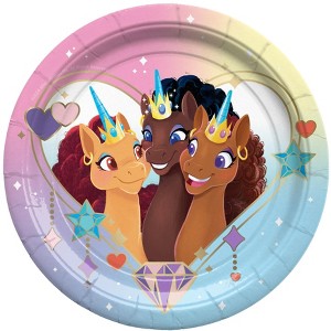 Treasures Gifted Afro Unicorn Dessert Plates 7in - Disposable Paper Plates - Afro Unicorn Birthday Party Supplies - 1 of 4