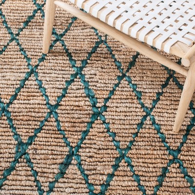Hand-Knotted Boho Chic Geometric Cotton Rug in Natural/Dark Green - 4' x 6'