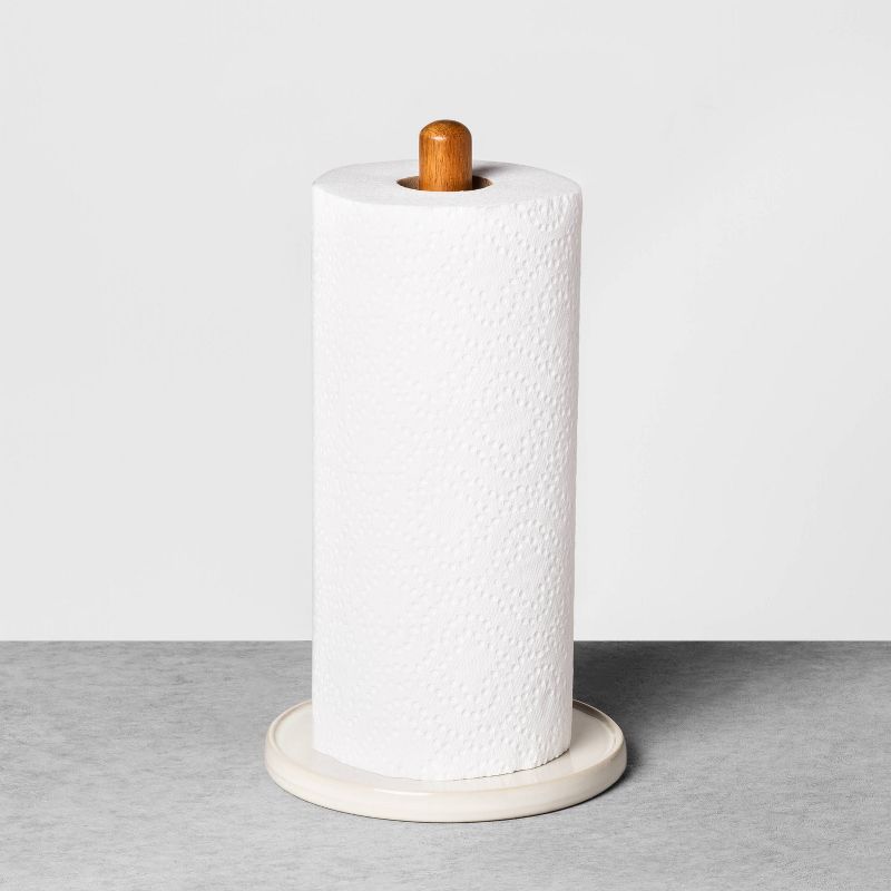 Stoneware &#38; Wood Paper Towel Holder Cream/Brown - Hearth &#38; Hand&#8482; with Magnolia, 3 of 11