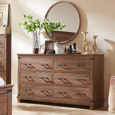 SinCiDo Farmhouse 54"W Dressing Table w/ 6 Drawers,Thick Plate Design,Large Drawer Cabinet/Wardrobe,Bedroom,Living Room & Corridor