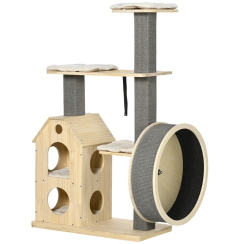 Pawhut 53 Modern Cat Tree With Scratching Posts Small Cat Tree With Double layer House Small Cat Tower For Indoor Cat Furniture Wooden Cat Tree Target