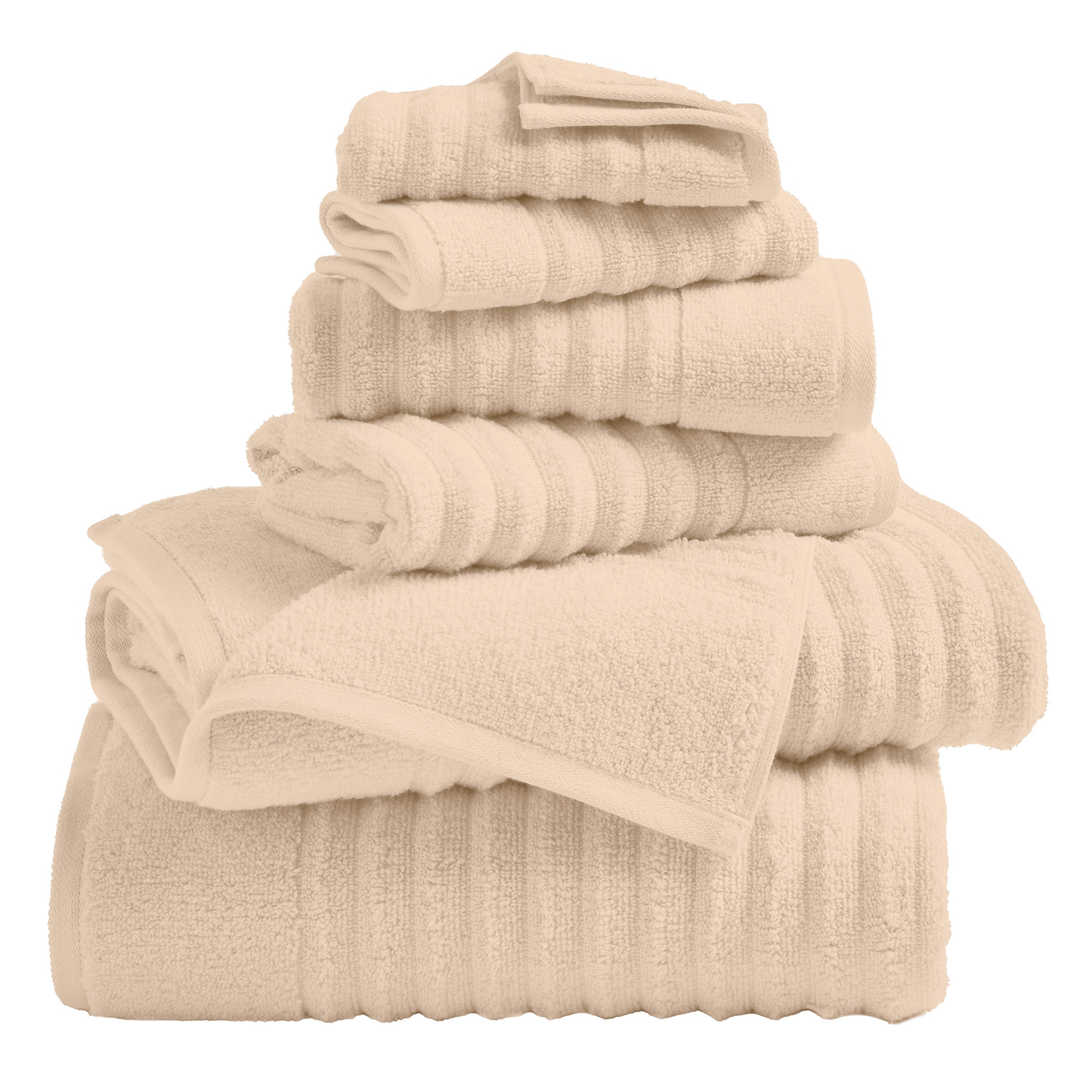 Luxury Cotton Ribbed Texture Towel Set - Great Bay Home (6 Piece Set, Dune)