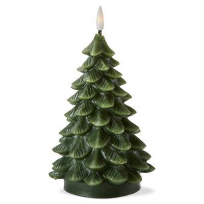 TAG Large Pine Tree LED Flameless Candle - Sculpted Christmas Decor - Green Wax - 8" H x 4.5" L x 4.5" W - Wipe Clean