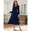 Womens Pleated Party Dress Long Sleeve V Neck Ruffle Elastic Empire Waist Wedding Guest Cocktail Dress - 2 of 4
