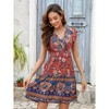 Clearlove Women's Summer Wrap V Neck Bohemian Floral Print Ruffle Swing A Line Beach Mini Dress - 4 of 4