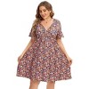 Clearlove Plus Size Dresses for Curvy Women Floral Sleeves Tiered Layers Casual Mini Dress with Pocket - 3 of 4