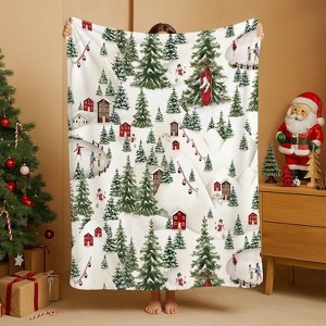 Lomsoe Christmas Village Flannel Blanket, Christmas Gift, Home Decor Nostalgic Snowy Winter Trees Throw Christmas Gift. - 1 of 4