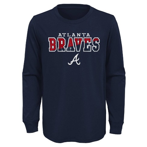 MLB Team Apparel Youth Atlanta Braves Navy Bases Loaded Hooded Long Sleeve  T-Shirt