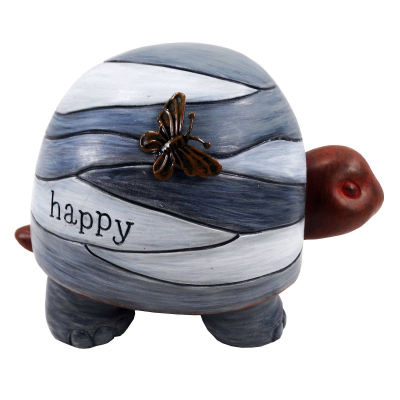 6&#34; &#34;Happy&#34; Turtle Statue with Solar-Powered LED Light Heathered Gray/White/Copper - Alpine Corporation, 1 of 7