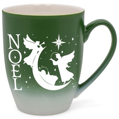 Elanze Designs Noel Two Toned Ombre Matte Green and White 12 ounce Ceramic Stoneware Coffee Cup Mug
