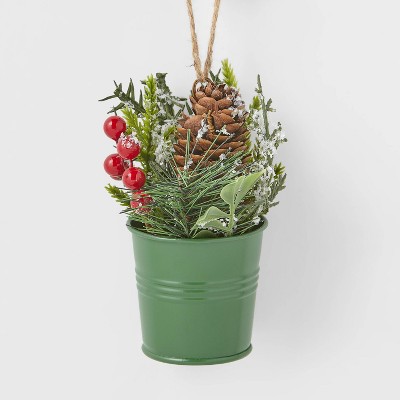 Mini Greenery in Metal Bucket Christmas Tree Ornament Green - Wondershop™