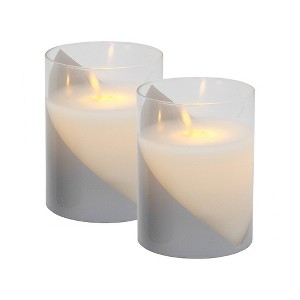 Lumabase 2ct Battery Operated LED Glass Candles with Moving Flame Silver Accent - 1 of 4