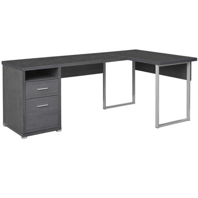 47" Taupe and Silver L Shape Computer Desk With Two Drawers