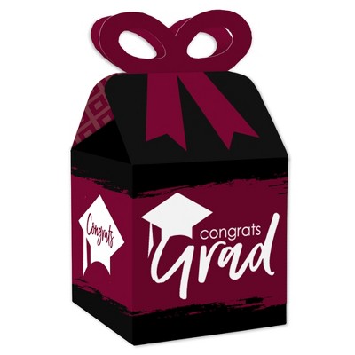 Big Dot of Happiness Maroon Grad - Best is Yet to Come - Square Favor Gift Boxes -  Burgundy Graduation Party Bow Boxes - Set of 12