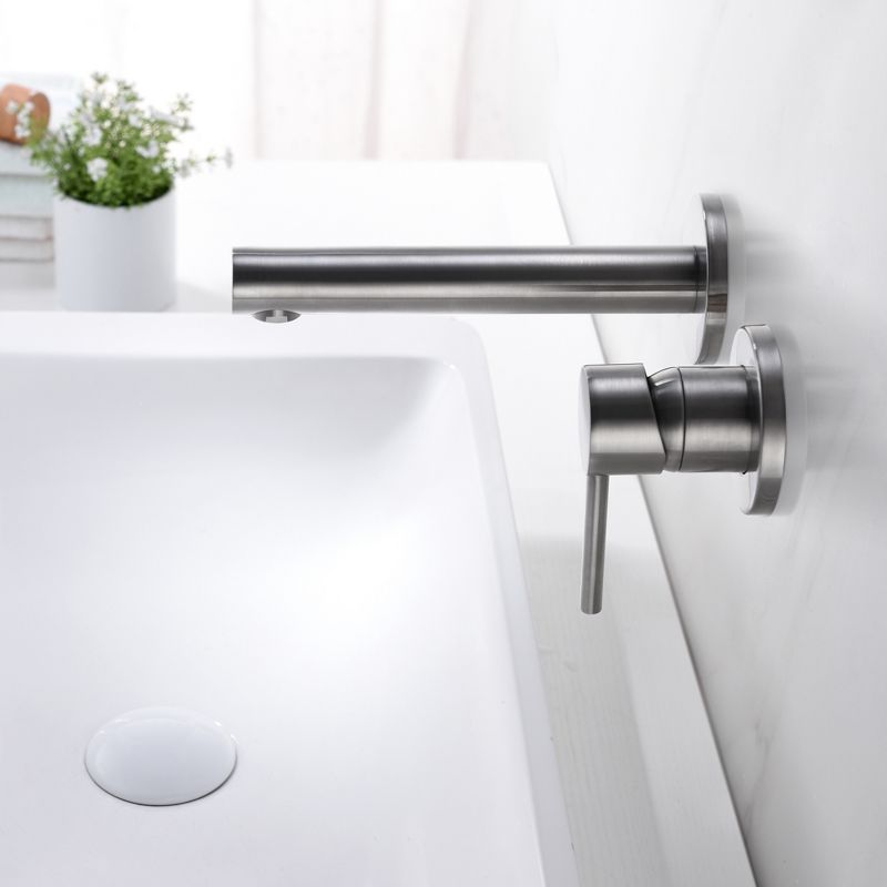Sumerain Wall Mount Bathroom Sink Faucet Brushed Nickel, Brass Rough-in Valve Included Single Handle, 4 of 14